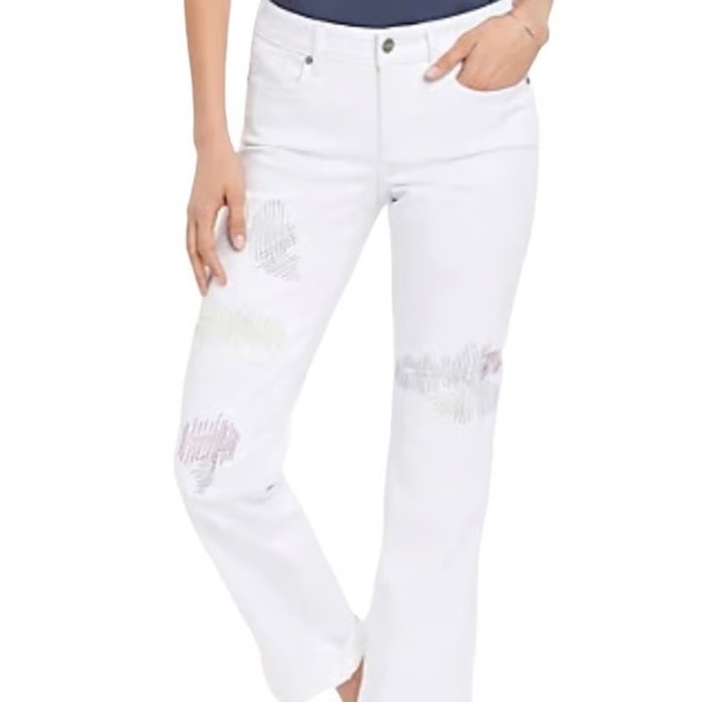 NYDJ White Marilyn Straight Cool Embrace Embroidered Jeans Size 4 Not Your Daugh